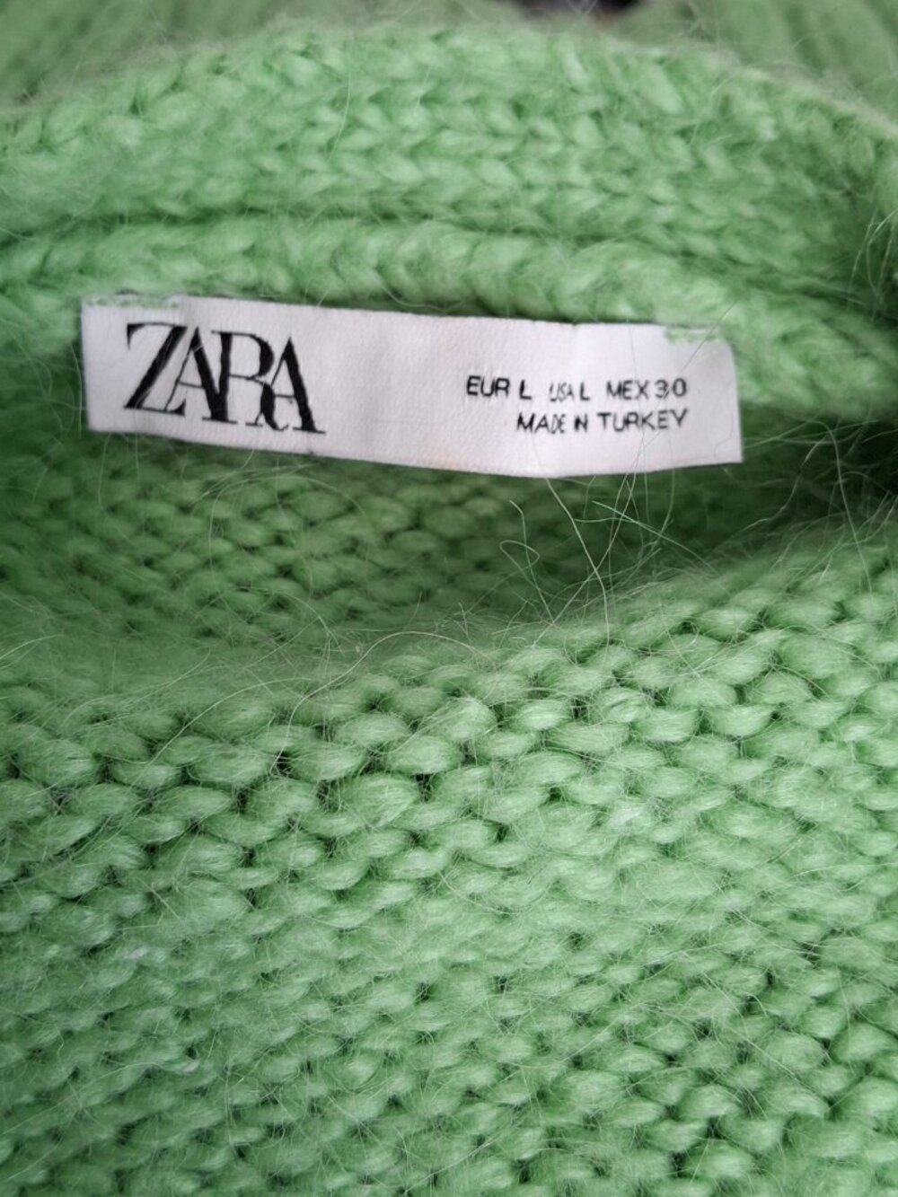 Zara Cardigan Sweater Sz L Crop Open Front Boho Preppy Grandmacore Green - Picture 7 of 9